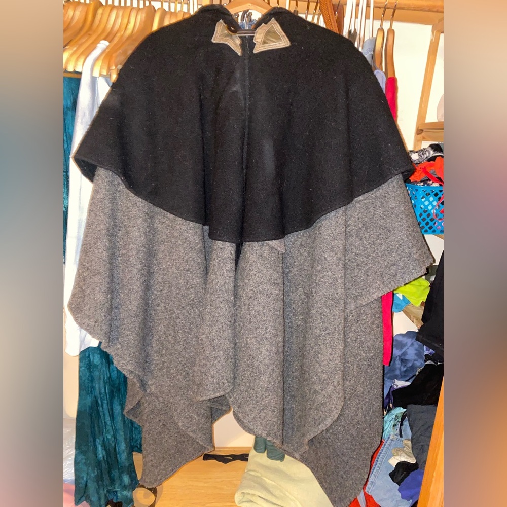 Thick Wool Open Front Yoked Cape